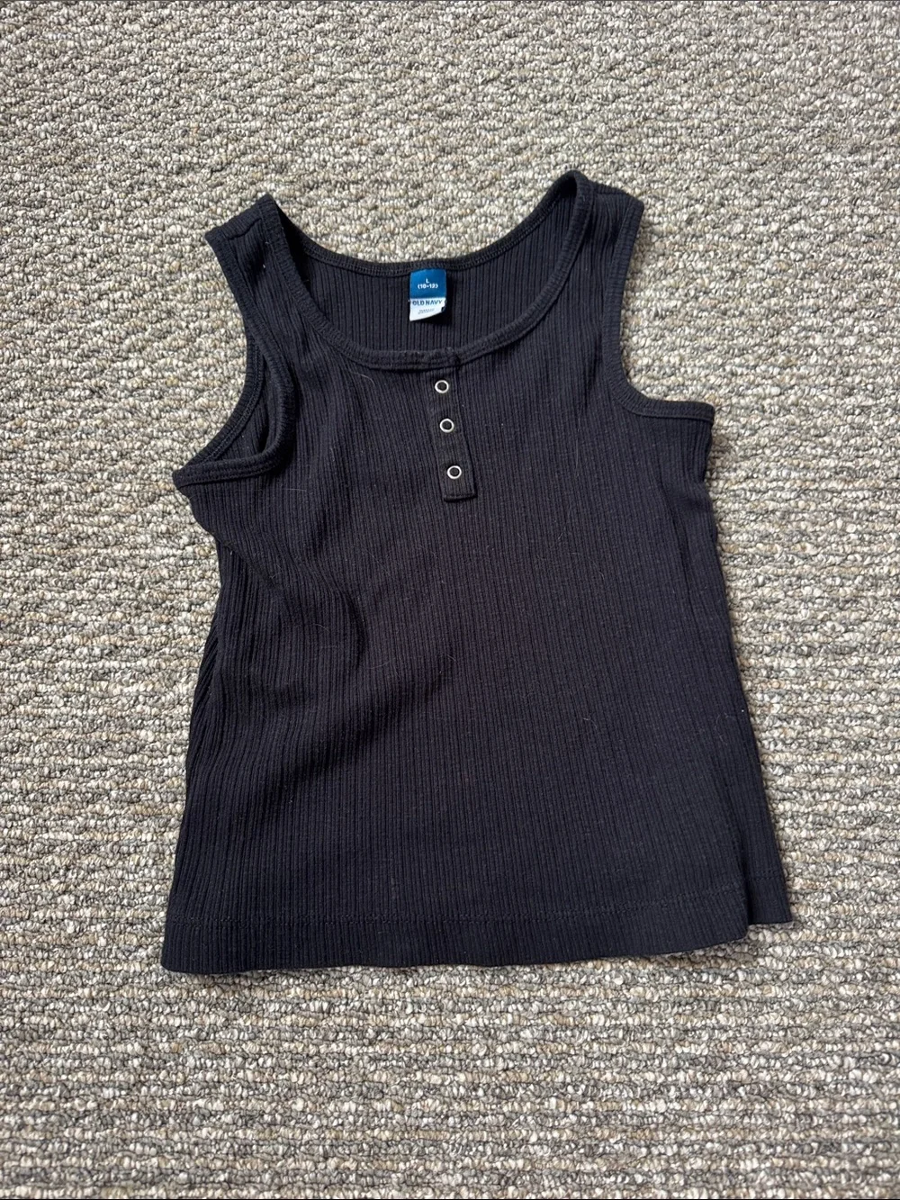 kids Black Ribbed Tank Top with Snap Placket